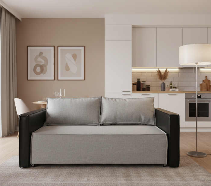 Диван-аккордеон Барон 140х200, рогожка, серый