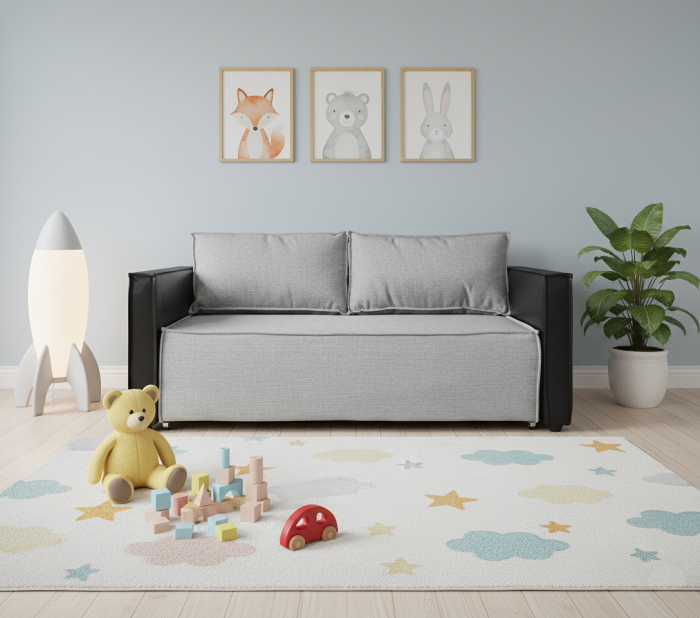 Диван-аккордеон Барон 140х200, рогожка, серый