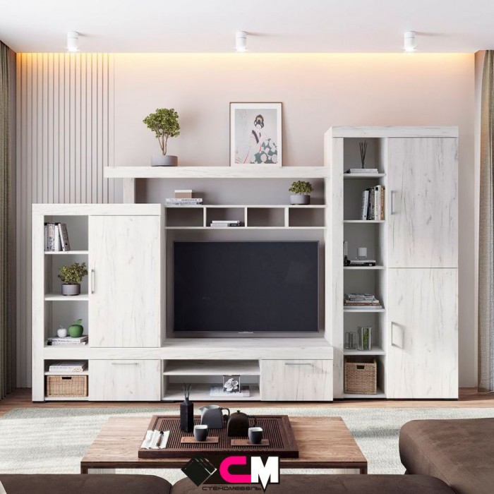 Гранд тумба под ТВ (1,202 х0,391х0,449) дуб крафт белый