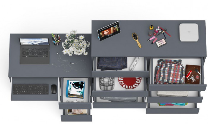 Мори компьютерный стол МС-6 правый + Комод МК1200.10, графит