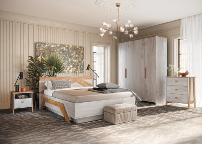 Модульная спальня "Скандинавия" - Бетон пайн светлый/Дуб наварра
