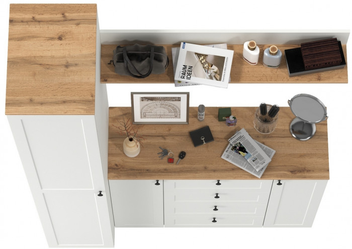 Остин Прихожая 63, цвет белый шагрень/дуб крафт золотой, ШхГхВ 160х54,3х229,6 см., универсальная сборка