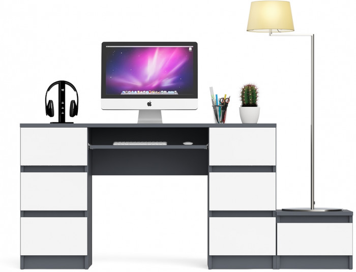 Мори Стол компьютерный МС-2 + Тумба ТМП400.1, цвет графит/белый, ШхГхВ 175,8х50х76,6 см., универсальная сборка