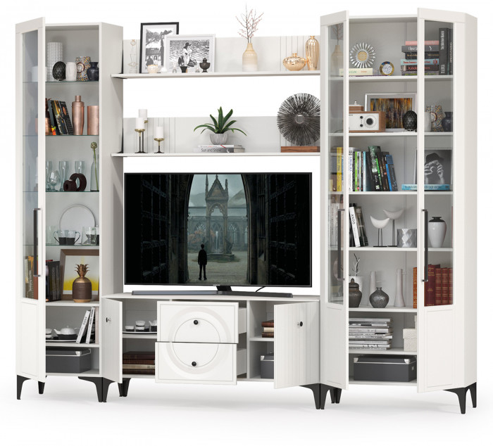 Валенсия Гостиная № 061, ЛДСП белый шагрень/МДФ белый шагрень