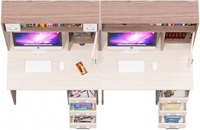 Стол компьютерный С-МД-СК9+Стол компьютерный С-МД-СК9, цвет ясень шимо светлый/ясень шимо тёмный, ШхГхВ 204х70х160 см., НЕ универсальная сборка