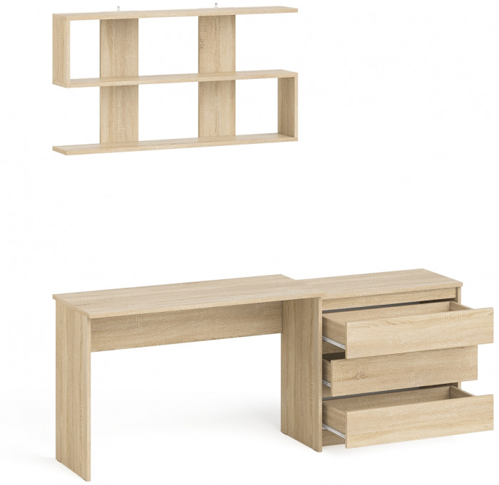 Мори письменный стол МСП1200.1 + Комод МК800.1 + Полка 1200, дуб сонома