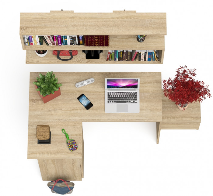 Мори Стол компьютерный МС-16 левый + Тумба ТМП400.1 + Полка 1200, цвет дуб сонома, ШхГхВ 164,8х84,9х209,6 см., НЕ универсальная сборка