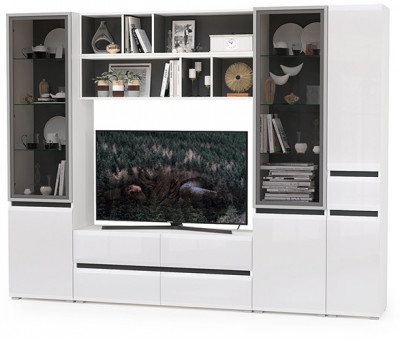 Сидней Комплектация № 032, корпус белый/чёрный/фасады МДФ белый глянец