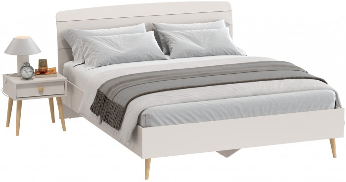 Афина Спальня Кровать 1600 + Тумба прикроватная, кашемир серый