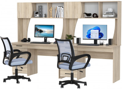 Два стола рабочих 6-0606 Сигма + два кресла 103 серых, цвет дуб сонома, ШхГхВ 241х60,5х166 см., НЕ универсальная сборка