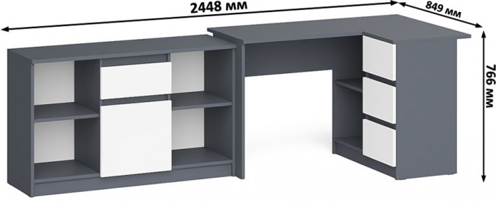 Мори компьютерный стол МС-16 правый + Тумба МТВ1204.1, графит/белый