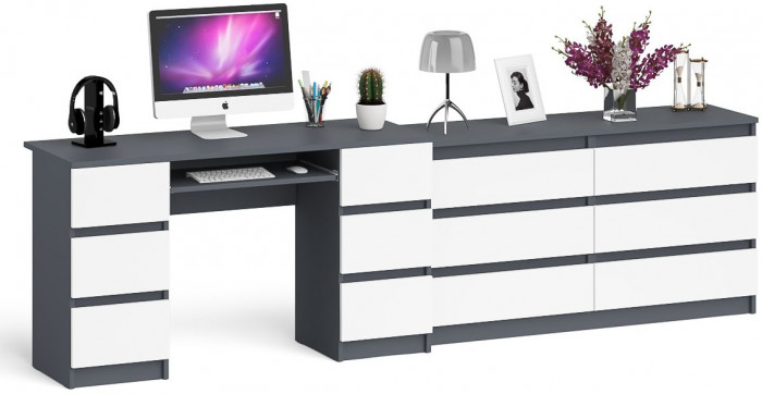 Мори компьютерный стол МС-2 + Комод МК1380.6, графит/белый