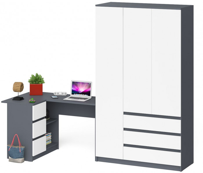 Мори компьютерный стол МС-16 левый + Шкаф МШ1200.1, графит/белый
