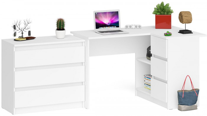 Мори компьютерный стол МС-16 правый + Комод МК800.1, белый