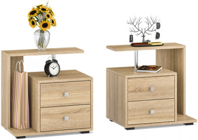 Камелия Тумба прикроватная - комплект из 2 шт.(левая + правая), цвет дуб сонома, ШхГхВ 56х39х55,2 + 56х39х55,2 см.