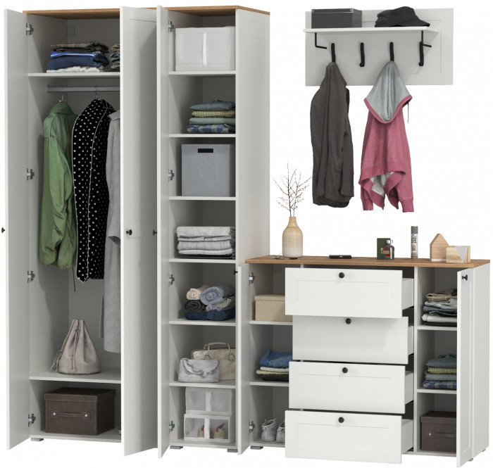 Остин Прихожая 39, белый шагрень/дуб крафт золотой