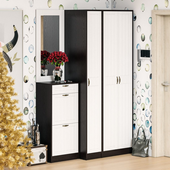 Прихожая П-6 Зеркало, МДФ белое дерево фрезеровка прованс