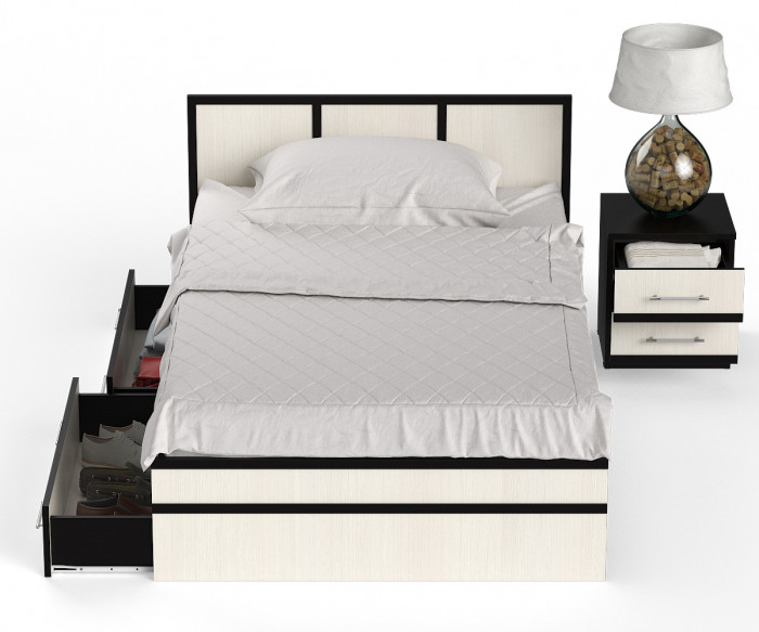 Сакура Кровать с ящиками 1200 + тумба, венге/дуб лоредо