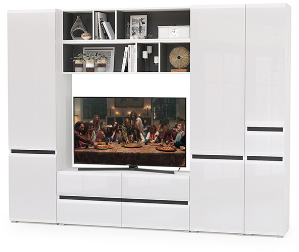 Сидней Комплектация № 033, корпус белый/чёрный/фасады МДФ белый глянец