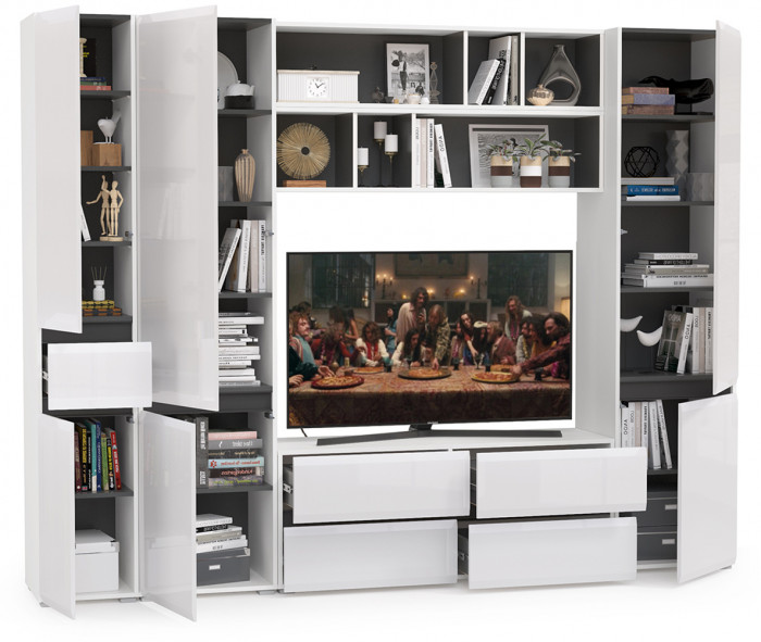 Сидней Комплектация № 033, корпус белый/чёрный/фасады МДФ белый глянец