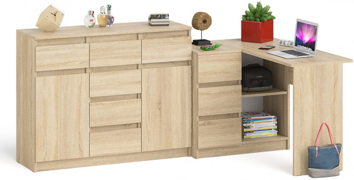 Мори компьютерный стол МС-16 левый + Комод МК1200.4, дуб сонома