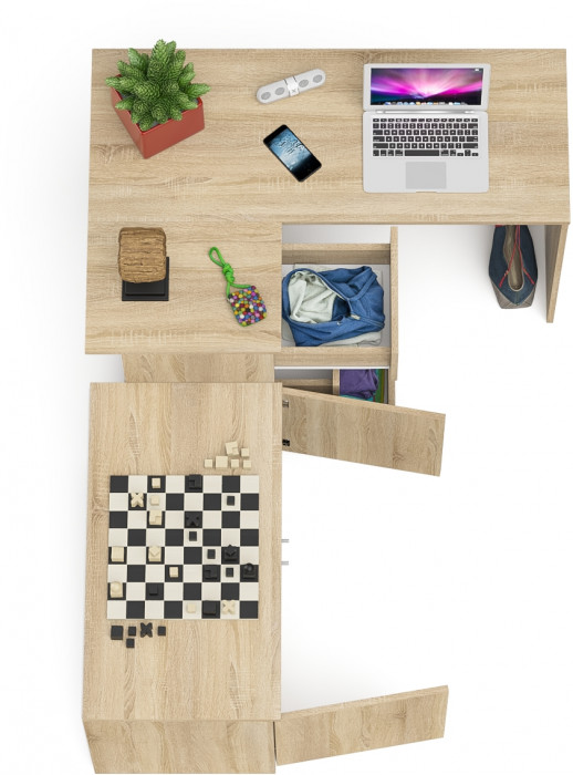 Мори компьютерный стол МС-16 левый + Тумба МА900.1, дуб сонома