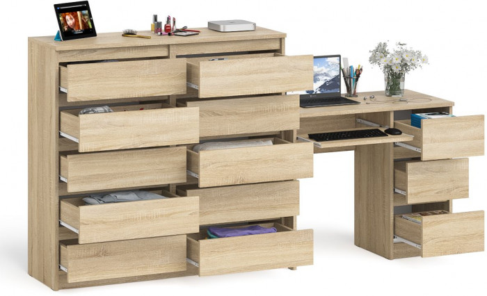 Мори компьютерный стол МС-6 правый + Комод МК1200.10, дуб сонома