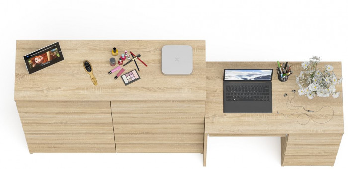 Мори компьютерный стол МС-6 правый + Комод МК1200.10, дуб сонома