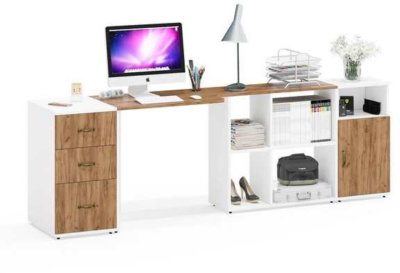 Лидер-8 Стол + Тумба МД 3.16 + Тумба МД 3.19, цвет белый шагрень/крафт золото, ШхГхВ 245х50/30х75 см. или 115х50/160х75 см., НЕ универсальная сборка