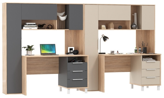 Два стола компьютерных Комфорт 12.95N, дуб сонома/сатин/дуб сонома/тёмно-серый