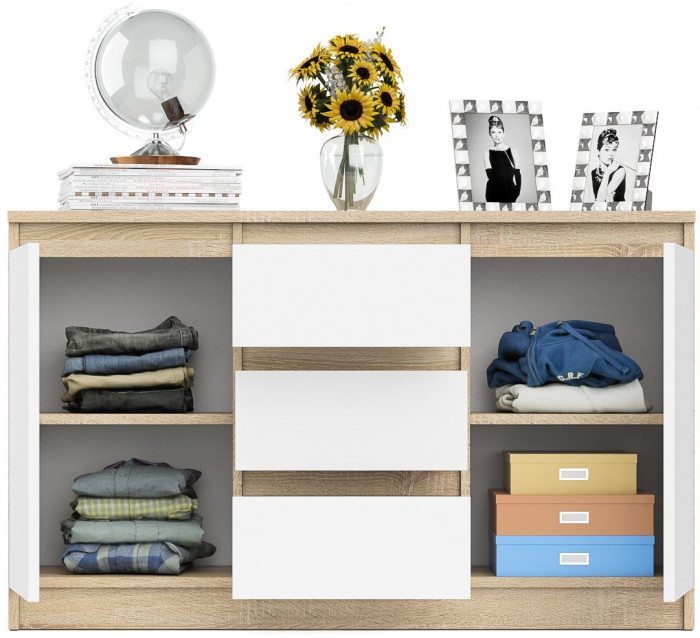 Мори Комод МК1200.3, цвет дуб сонома/белый, ШхГхВ 120,4х41х73 см.