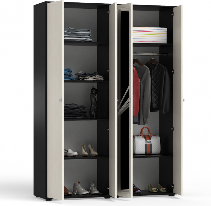 Камелия Шкаф 4-х створчатый, цвет венге/дуб лоредо, ШхГхВ 160х48х220 см., универсальная сборка, можно использовать как два отдельных шкафа