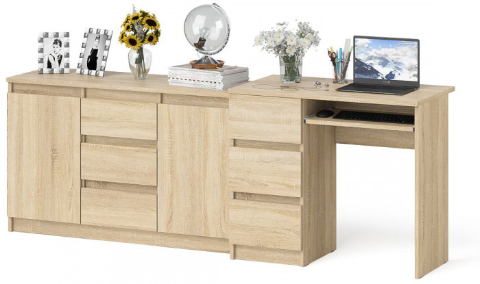 Мори компьютерный стол МС-6 левый + Комод МК1200.3, дуб сонома