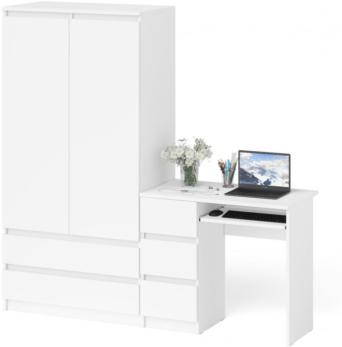 Мори Стол компьютерный МС-6 левый + Шкаф МШ900.1, цвет белый, ШхГхВ 180,4х50,4х179,6 см., выдвижные ящики слева, НЕ универсальная сборка