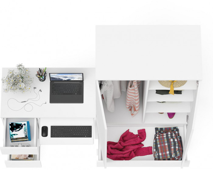 Мори Стол компьютерный МС-6 левый + Шкаф МШ900.1, цвет белый, ШхГхВ 180,4х50,4х179,6 см., выдвижные ящики слева, НЕ универсальная сборка