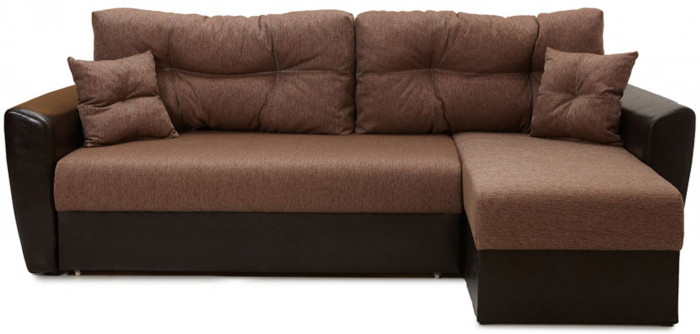 Диван-кровать угловой Амстердам, 160х200, еврокнижка, независимый пружинный блок, рогожка/экокожа, коричневый