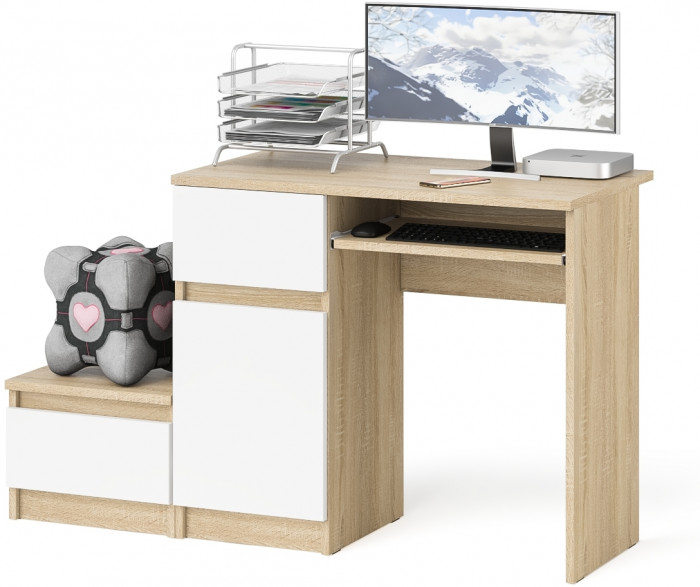 Мори компьютерный стол МС-1 левый + Тумба ТМП400.1, дуб сонома/белый
