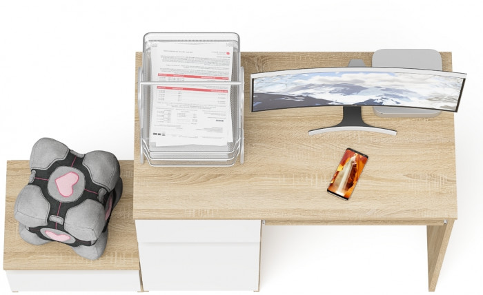 Мори компьютерный стол МС-1 левый + Тумба ТМП400.1, дуб сонома/белый