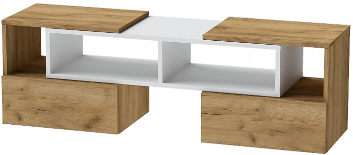 Тумба ТВ раздвижная, Белый/Дуб Крафт Золотой