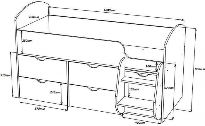 Кровать-чердак Малыш 7 (Дуб молочный/Дуб молочный)