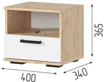САНСА ТБ-01 Тумба прикроватная Фасад БЕЛЫЙ/Корпус ДУБ СОНОМА