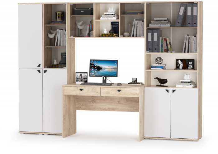 КР100 Бостон № 32, цвет дуб эндгрейн элегантный/фасады МДФ милк рикамо софт, 13.154+13.155+12.69+10.51+13.156, ШхГхВ 269,2х57,2х194,4 см., ун. сборка