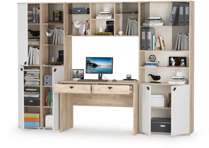 КР100 Бостон № 32, цвет дуб эндгрейн элегантный/фасады МДФ милк рикамо софт, 13.154+13.155+12.69+10.51+13.156, ШхГхВ 269,2х57,2х194,4 см., ун. сборка