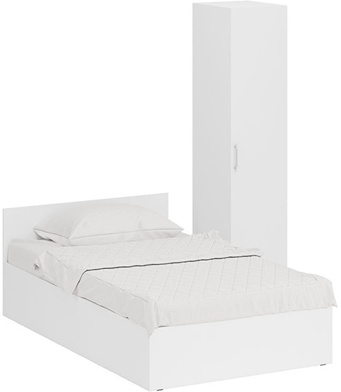 Кровать 1200 + Пенал Стандарт, цвет белый, ШхГхВ 123,5х203,5х70 + 45х52х200 см., сп.м. 1200х2000 мм., без матраса, основание есть