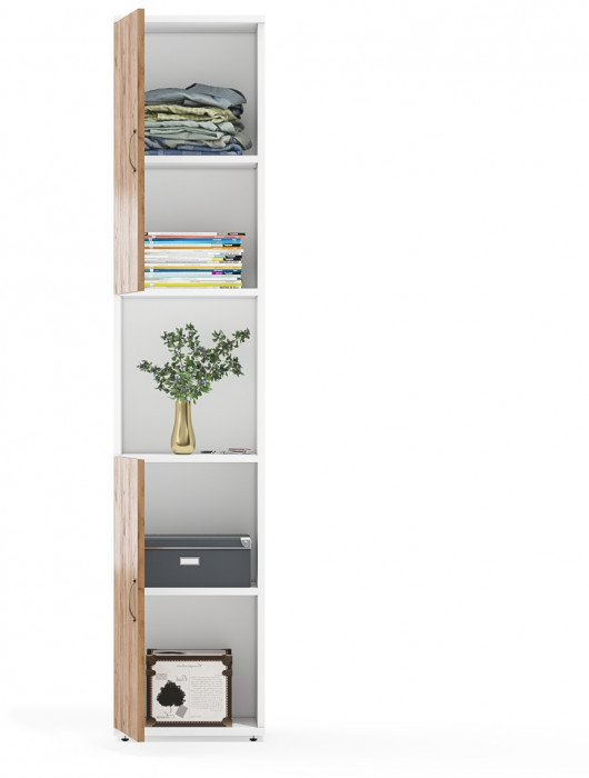 Лидер-8 Модуль Пенал, цвет белый шагрень/крафт золото, ШхГхВ 40х30х190 см., универс. сборка, ниша посередине, дверка снизу и сверху, за дверками полка