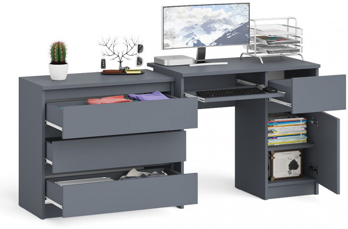 Мори Стол компьютерный МС-1 правый + Комод МК800.1, цвет графит, ШхГхВ 170,4х50х76,6 см., выдвижной ящик справа, НЕ универсальная сборка