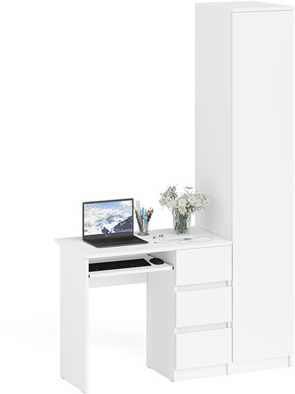 Мори компьютерный стол МС-6 правый + Пенал МШ400.1, белый