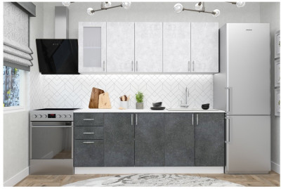 Кухня МДФ Эко 2000 (Бетон снежный / Бетон графит, Белый)