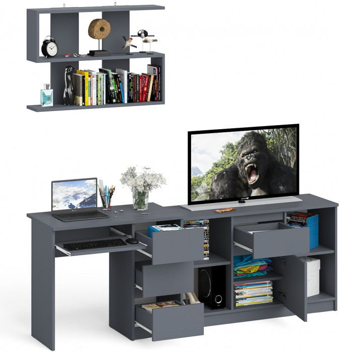 Мори Стол компьютерный МС-6 правый + Тумба МТВ1204.1 + Полка 900, цвет графит, ШхГхВ 210,4х50х209,6 см., НЕ универсальная сборка