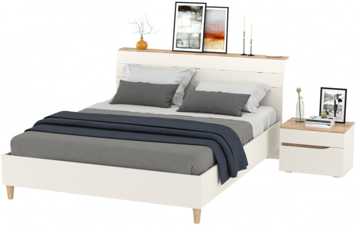 Муссон Кровать 11.41 + ортопед + Тумба 16.03, цвет белый/дуб эндгрейн элегантный, сп. м. 1600х2000 мм., б/м